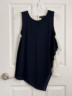 White House Black Market Navy and White asymmetrical Top